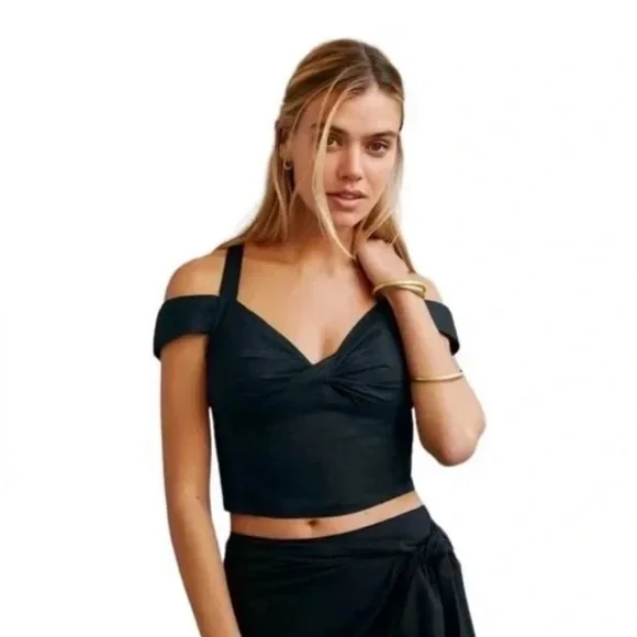 Anthropologie Maeve Black Linen Crop Top size XS - Picture 2 of 6